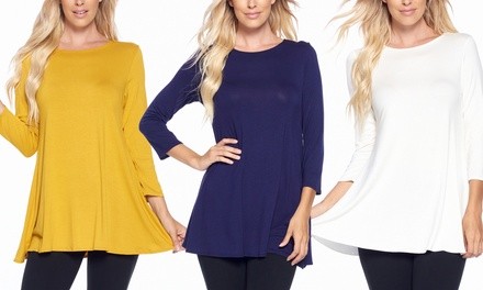 Isaac Liev Women's Flowy 3/4-Sleeve Top. Plus Sizes Available.