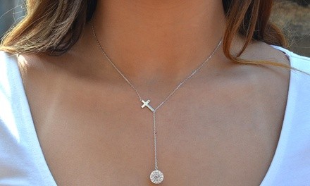 Elements of Love Sterling Silver Cross Y Necklace Made With Swarovski Elements
