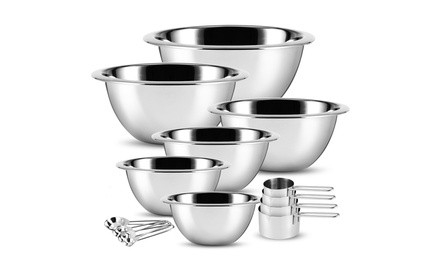 Stainless Steel Mixing Bowl, Measuring Cup, and Measuring Spoon Set (14-Piece)