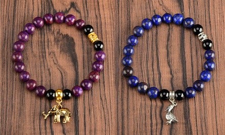 Natural Stone Elephant and Stork Beaded Bracelets