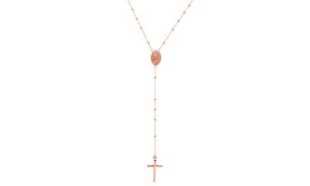 Italian 18K Rose Gold Plated Sterling Silver Rosary Necklace by Verona