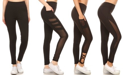 JVINI Women's High-Waist Mesh-Cutout Capris and Leggings