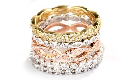 Sterling Silver Four-Piece Stack Pavé Band Set With Swarovski Crystals