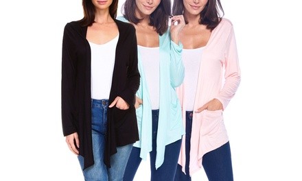 Isaac Liev Women's Lightweight Cardigan with Outside Pockets (3-Pack). Plus Sizes Available.