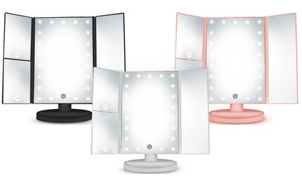 Tri-Fold Cosmetic Mirror with 21 Dimmable LED Lights and Touch Screen