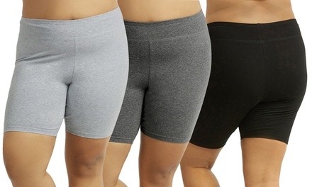 Women's Plus-Size Cotton-Blend Biker Shorts (3-Pack)