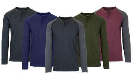 3-Pack Galaxy By Harvic Men's Long Sleeve Marled Henley Tee (S-3XL)