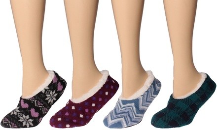 Polar Extreme Women's Fuzzy Slipper Socks (4-Pack)