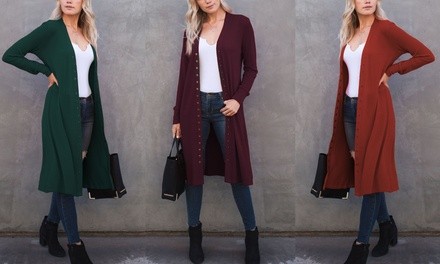 Women's Snap Long Cardigan. Plus Sizes Available.