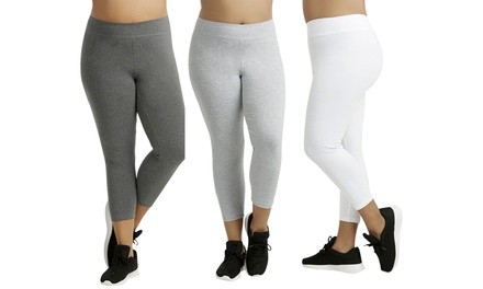 Women's Plus Size Cotton-Blend Capri Leggings (3-Pack)