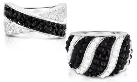 Black and White Crystal Ring Made with Swarovski Elements by Mina Bloom. Multiple Options Available.