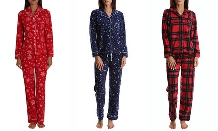 Women's Novelty Fleece Button Down Pajama Set (2-Piece). Plus Sizes Available.