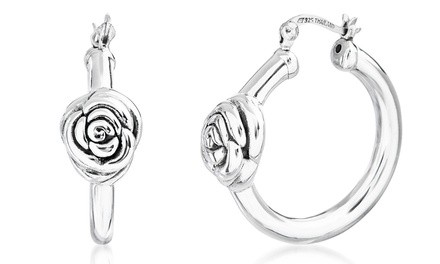 Nina & Grace Sterling Silver Rose Hoop Earrings