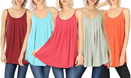Haute Edition Women's Pleated Spaghetti Strap Cami with Adjustable Straps. Plus Sizes Available.