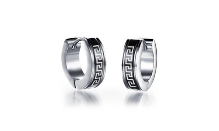 Stainless Steel Men's Hoop Earrings Jewelry Great Wall Pattern