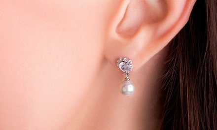 Nina & Grace Cultured Freshwater Pearl & CZ Post Drop Earrings