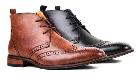 Gino Vitale Men's Wing-Tip Brogue Dress Boots