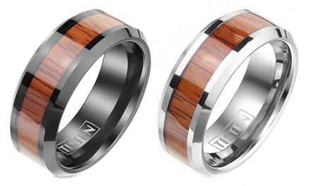 Wood Inlaid Center with Beveled Titanium Edges Men's Ring