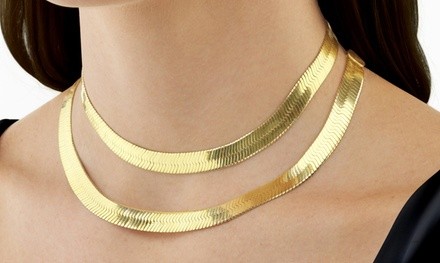 18K Gold Over Sterling Silver Herringbone Necklace Chain by Paolo Fortelini