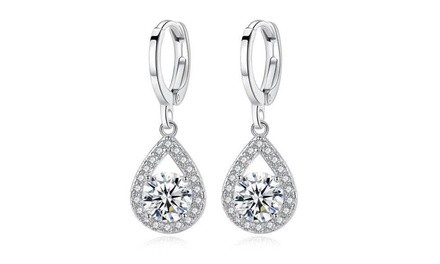 Teardrop Crystal Halo Leverback Earrings Made with Swarovski Elements