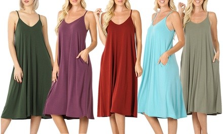 Haute Edition Women's V-Neck Cami Dress. Plus Sizes Available.