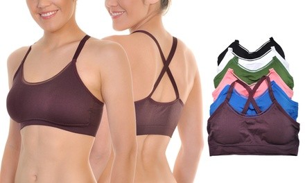 Seamless Cross-Back Bralettes with Elastic Trim Detail (6-Pack)