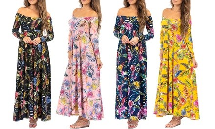 Women's Tropical Off-Shoulder Maxi Dress