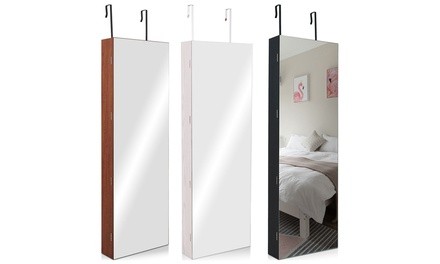 Wall and Door Mounted Lockable Jewelry Cabinet with Mirror
