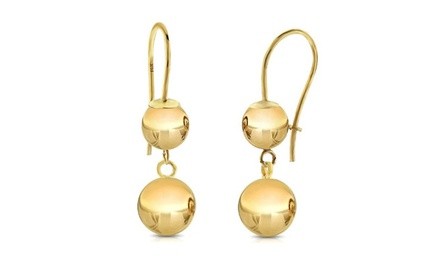 14K Yellow Gold Ball Clipped Dangle Earrings