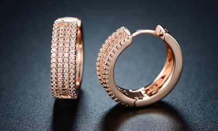 Barzel 18K Rose Gold Plated Cubic Zirconia 4 Row Hoop Earrings