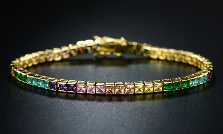 26.52 CTTW Princess-Cut Multi Lab-Created Gemstone Tennis Bracelet by Peermont