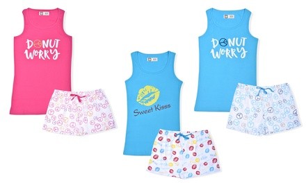 EZI Women's Graphic Tank Top and Shorts Pajama Set (2-Piece)
