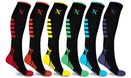 XTF Unisex Graduated Mid-Calf Compression Socks (6 Pairs)