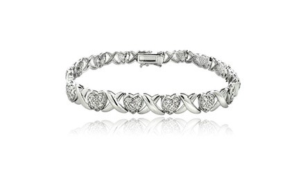 Silver Tone 1/2 Ct Diamond X & Heart Bracelet