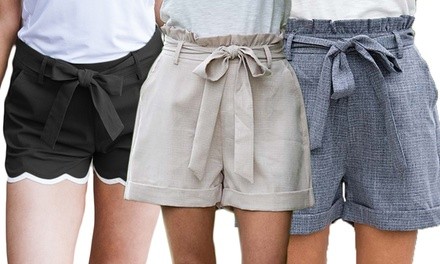 Reflection Women's Summer Linen Tie-Waist Shorts. Plus Sizes Available