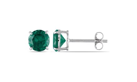 10k White Gold Round Emerald Stud Earrings