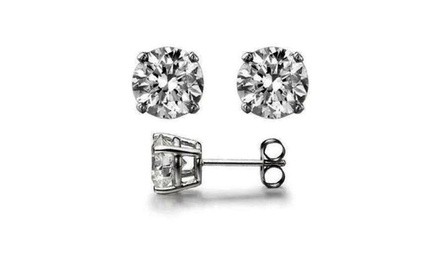 14k White Gold Round 2 Ct White Sapphire VS1 Stud Earrings