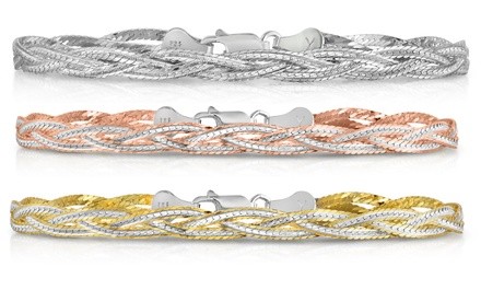 Sterling Silver 3 Row Braided Diamond Cut Herringbone Bracelets. 3 Styles Available.