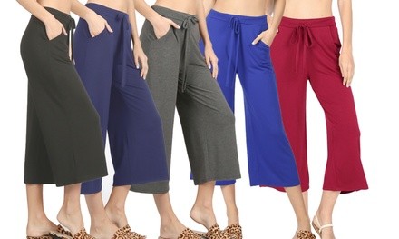 Women's Cropped Lounge Pants with Drawstring and Side Pockets. Plus Sizes Available.