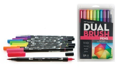 Tombow Dual Brush Art Marker Pen Set, Bright (10-Piece)