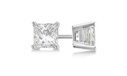 Sterling Silver and Genuine Crystal Square Stud Earring