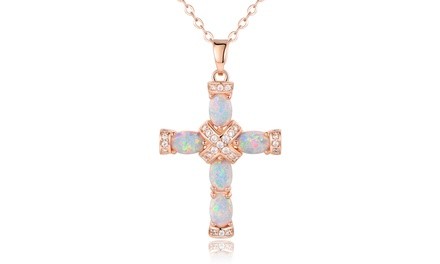 18K Rose Gold Plating & Fire Opal Cross Pendant by Peermont