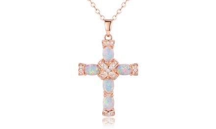 18K Rose Gold Plating & Fire Opal Cross Pendant by Peermont