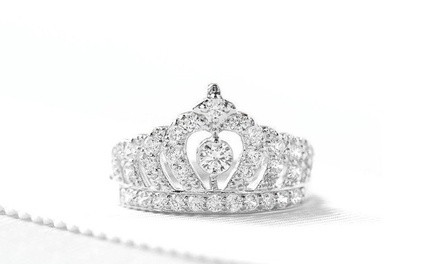 18K White Gold Plated Crystal Tiara Crown Ring Made with Swarovski Elements