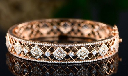 Barzel 18K Gold Plated Filigree Bangle Bracelet Made with Swarovski Elements