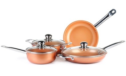 Copper Ceramic-Coating Cookware Set with Stainless Steel Handles (7-Piece) 