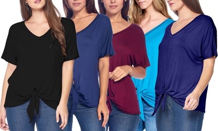 Isaac Liev Women's Short-Sleeve Front-Tie Knot Tops (3-Pack). Plus Sizes Available.