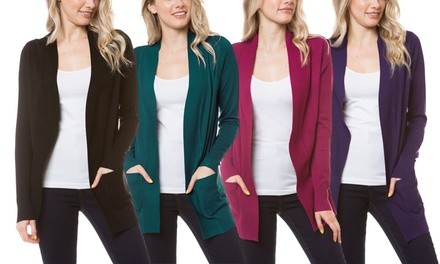 Women's Open Front Cardigan with Front Pockets. Plus Sizes Available.