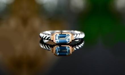 Genuine Sky-Blue Topaz Rope Detail Ring by Gembassy