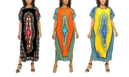 Women's Dashiki-Style Maxi Dress Caftans. Plus Sizes Available.